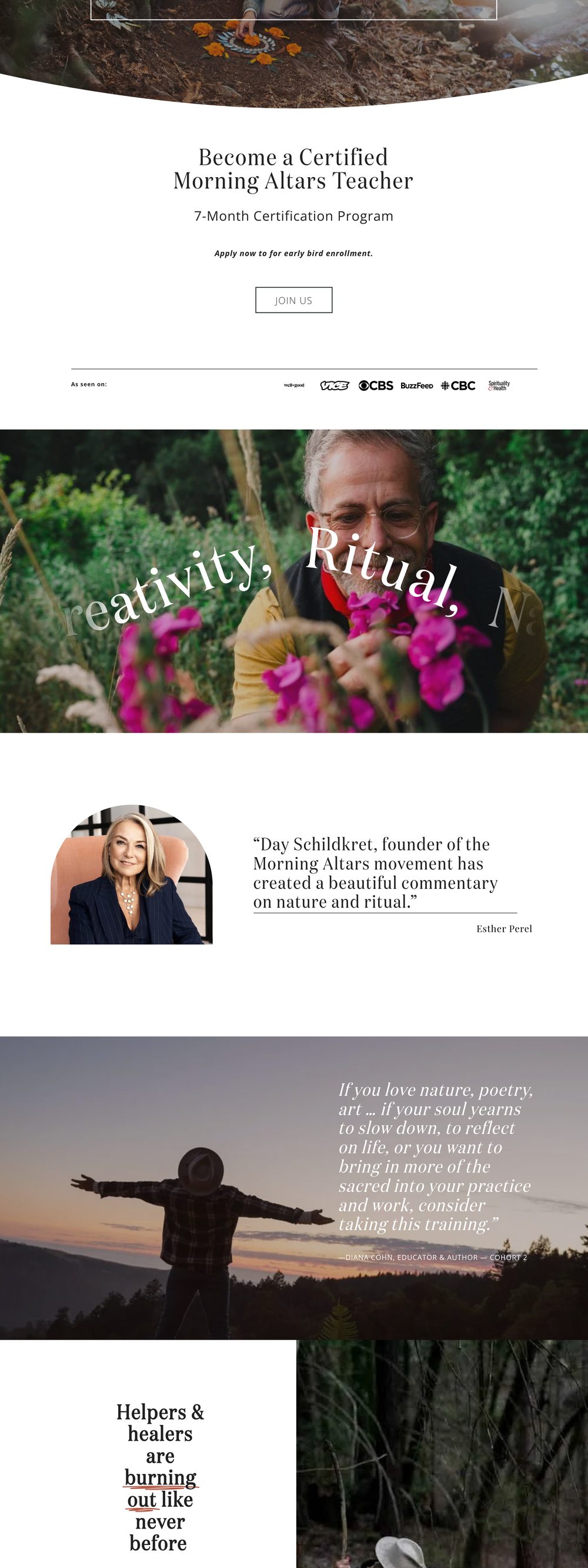 Morning Altars — Teacher Training landing page